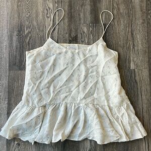 Club Monaco Top White and Silver Metallic Peplum Top Size Medium Spaghetti Strap